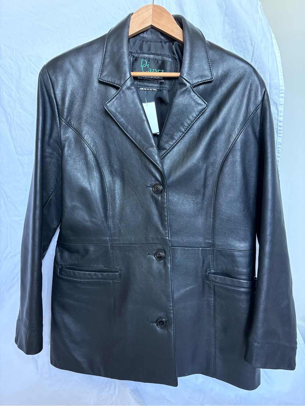Vintage DiCapra International Black Leather Jacket Canada L/XL